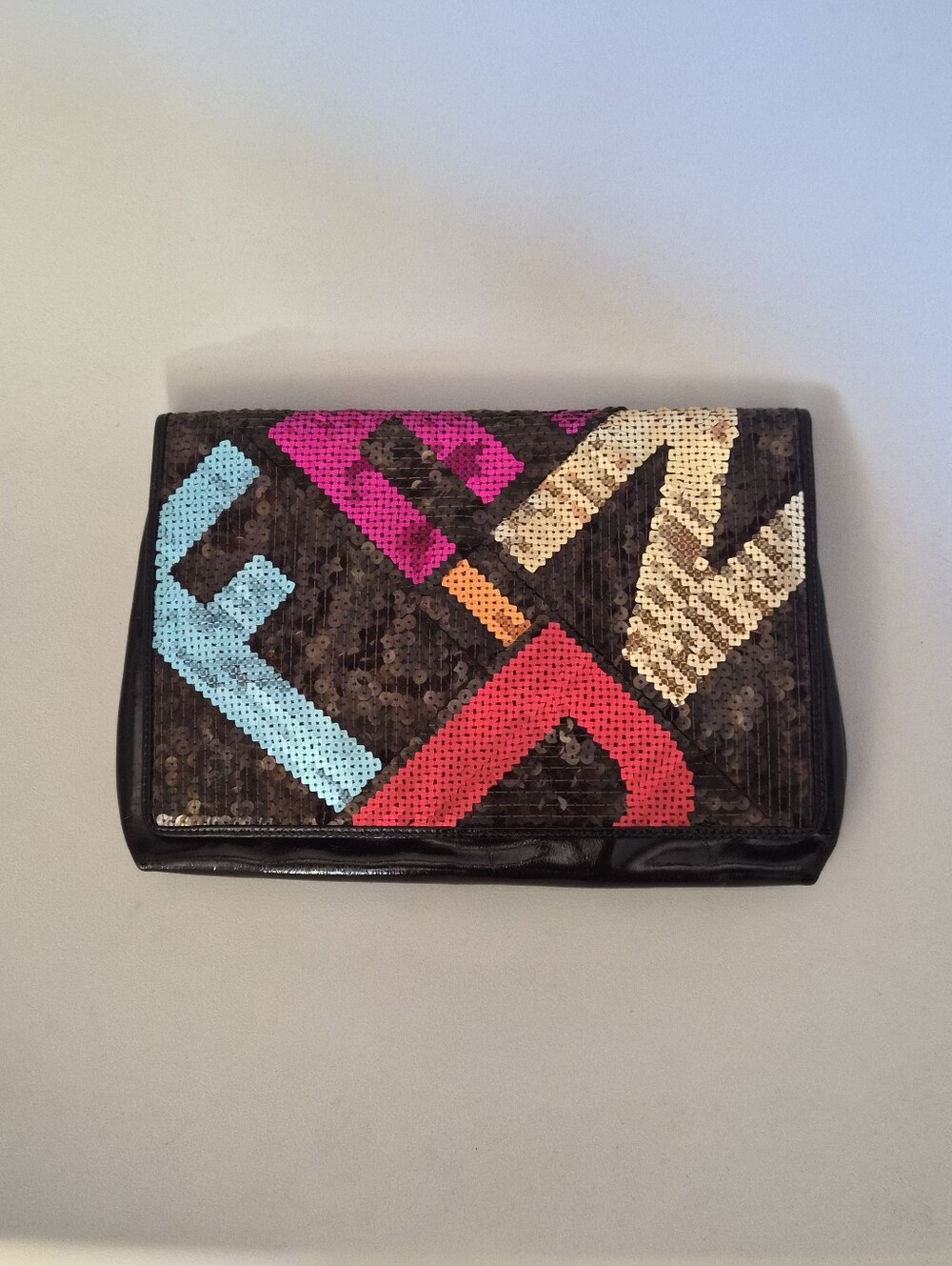 Fendi Black Patent Sequin Clutch